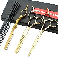 6.0 Inches Professional hair cutting thinning scissors set with razor (Gold)