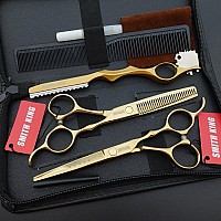 6.0 Inches Professional hair cutting thinning scissors set with razor (Gold)