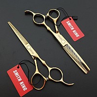 6.0 Inches Professional hair cutting thinning scissors set with razor (Gold)