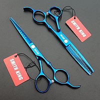 6.0 Inches Professional hair cutting thinning scissors set with razor (Blue)