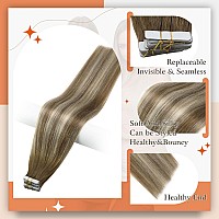 Full Shine Ombre Tape In Hair Extensions Human Hair 12 Inch Blonde Seamless Tape In Extensions 6606 Brown Ombre To Blonde High