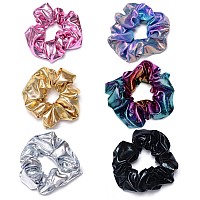 Accglory Shiny Scrunchies Metallic Tone Hair Bands Elastic Hair Ties Set Glitter Ponytail Holder Soft Scrunchy For Women6 Pack