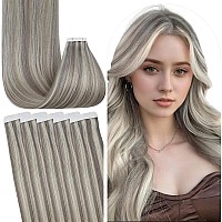 Fshine Blonde Tape In Hair Extensions Human Hair 16 Inch 50G Dirty Blonde Highlighted Platinum Blondetape In Extensions Straight