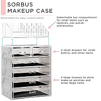 Sorbus Clear Cosmetic Makeup Organizer - Make Up & Jewelry Storage, Case & Display - Spacious Design - Great Holder for Dresser, Bathroom, Vanity & Countertop (4 Large, 2 Small Drawers - Marble Print)