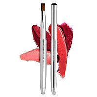 Rownyeon Travel Retractable Lip Brush Applicators Flat For Lipstick Gloss Creams Portable With Cap Professional Makeup Brush Fo