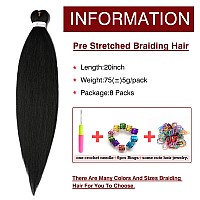 Pre Stretched Braiding Hair Natural Black 208 Packs Braid Crochet Hair Hot Water Setting Professional Soft Yaki Texture 20I