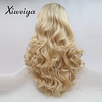 Xiweiya Ombre Light Blonde With Dark Roots Wavy Lace Front Wig Natural Hairline Blonde Synthetic Lace Front Wigs Heat Resistant