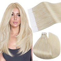 Ugeat Tape in Hair Extensions Human Hair Blonde Seamless Hair Extensions Tape in for Women Platinum Blonde Double Sided Invisible Remy Tape in Hair Extensions 20inch 20Pcs 50 G