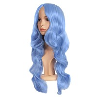 MapofBeauty 24 Inch/60cm Charming Synthetic Long Wavy Side Bangs Women Party Anime Cosplay Wig (Periwinkle)