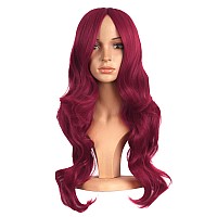 MapofBeauty 24 Inch/60 cm Charming Synthetic Long Wavy Side Bangs Women Party Anime Cosplay Wig (Red)