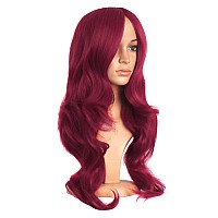 MapofBeauty 24 Inch/60 cm Charming Synthetic Long Wavy Side Bangs Women Party Anime Cosplay Wig (Red)