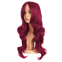 MapofBeauty 24 Inch/60 cm Charming Synthetic Long Wavy Side Bangs Women Party Anime Cosplay Wig (Red)