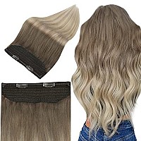 Full Shine Brown Hair Extensions With Wire 16 Inch 90 Grams Human Hair Wire Extensions Double Weft Ash Brown Ombre Platinum Blonde Mix Blonde Headband Hairpiece Extensions For Women