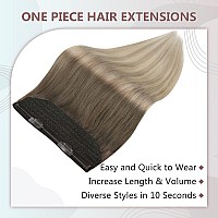 Full Shine Brown Hair Extensions With Wire 16 Inch 90 Grams Human Hair Wire Extensions Double Weft Ash Brown Ombre Platinum Blonde Mix Blonde Headband Hairpiece Extensions For Women