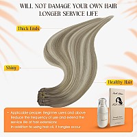 Full Shine Real Remy Hair Extensions Clip In Human Hair 22 Inch Ash Brown Mix Platinum Blonde Invisible Hairpiece For Women Long