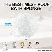 Loofah Sponge Bath Sponge For Women Men 4 Pack White