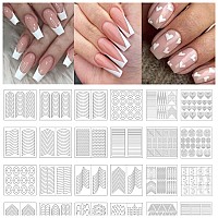 Tailaimei 1768 Pieces 60 Designs French Manicure Nail Stickers Nail Art Tips Guides For Diy Decoration Stencil Tools 36 Sheets