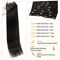 Fshine Clip In Hair Extensions Real Human Hair 16 Inch 100G 7Pcs Natural Black Straight Remy Hair Double Weft Seamless Thick Cl