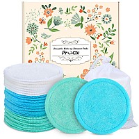 ProCIV Reusable Makeup Remover Pads, 18 Packs Organic Reusable Cotton Rounds with Washable Laundry Bag for Toner Eco-Friendly Bamboo Reusable Cotton Pads for All Skin Types (Blue-White-Green)