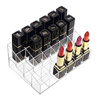 Benbilry Lipstick Holder 24 Slots Clear Acrylic Lipstick Organizer Display Transparent Makeup Organizer24 Slots