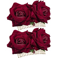 2 Pack Rose Flower Hair Clip Women Wedding Hair Accessories Flamenco Dancer Dark Red