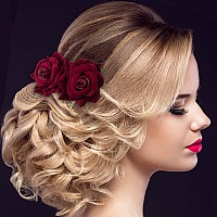 2 Pack Rose Flower Hair Clip Women Wedding Hair Accessories Flamenco Dancer Dark Red