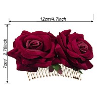 2 Pack Rose Flower Hair Clip Women Wedding Hair Accessories Flamenco Dancer Dark Red