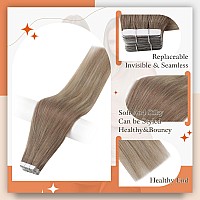 Full Shine Tape In Extensions Human Hair 16 Inch Seamless Skin Weft Tape Hair Balayage Color 8 Ash Brown To 18 Ash Blonde And 60