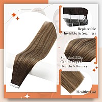 Full Shine Brown Tape In Hair Extensions Human Hair 20 Inch Tape In Extensions 2327 Brown Roots Human Hair 50 Gram 20 Pcs Skin