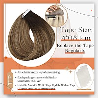 Full Shine Brown Tape In Hair Extensions Human Hair 20 Inch Tape In Extensions 2327 Brown Roots Human Hair 50 Gram 20 Pcs Skin