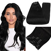 Full Shine Jet Black Clip In Hair Extensions Remy Hair Extensions Clip In Human Hair Color 1 Natural Hair Clip In Extensions For Thin Hair 7 Pieces 24 Inch Black Hair Extensions