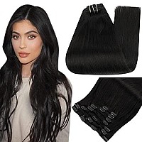 Full Shine Clip in Hair Extensions Black Hair Clip in Human Hair Extensions Clip in Extensions Straight Human Hair #1 Jet Black Clip ins Double Weft Clip in Hair 7 Pcs 120 Grams 22 Inch