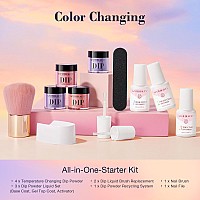 Azurebeauty Dip Powder Nail Kit Color Changing Glitter Pink Blue Purple Orange Mood Temperature Dipping Powder Liquid Set With