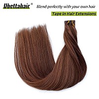 Highlighted Tape In Extensions Human Hair Medium Brown With Medium Auburn Mixed Real Hair Double Sided Adhesive Tape Seamless Sk