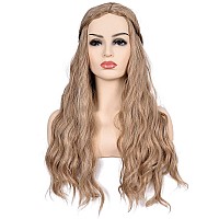 Morvally Long Blonde Wavy Synthetic Hair Wigs For Women Halloween Cosplay Costume Wig Light Brown