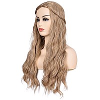 Morvally Long Blonde Wavy Synthetic Hair Wigs For Women Halloween Cosplay Costume Wig Light Brown