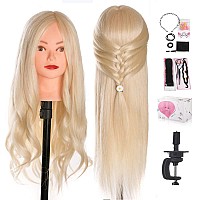 Mannequin Head, Beauty Star-Mannequin Head with 70% Real Human Hair, Manicanequin Head with Hair, Doll Head for Hair Styling, Training Head, Cosmetology Manikin Head with Clamp Stand and Braid Accessories Kit (Suitable for Straightening, Curling)