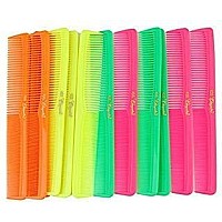 7 inch All Purpose Hair Comb. Hair Cutting Combs. Barbers & Hairstylist Combs. Neon Mix. 12 Units.