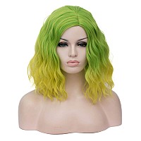 Cying Lin Short Bob Wavy Curly Wig Green Ombre Yellow Wig For Women Cosplay Halloween Wigs Heat Resistant Bob Party Wig Include Wig Cap (Green Ombre Yellow)