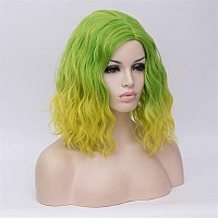 Cying Lin Short Bob Wavy Curly Wig Green Ombre Yellow Wig For Women Cosplay Halloween Wigs Heat Resistant Bob Party Wig Include Wig Cap (Green Ombre Yellow)