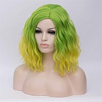 Cying Lin Short Bob Wavy Curly Wig Green Ombre Yellow Wig For Women Cosplay Halloween Wigs Heat Resistant Bob Party Wig Include Wig Cap (Green Ombre Yellow)