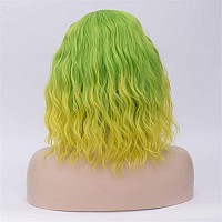 Cying Lin Short Bob Wavy Curly Wig Green Ombre Yellow Wig For Women Cosplay Halloween Wigs Heat Resistant Bob Party Wig Include Wig Cap (Green Ombre Yellow)