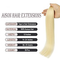 Aison Platinum Blonde Tape In Hair Extensions Human Hair Extensions Tape In Extensions Silky Straight For Fashion Women 20 Pcsp