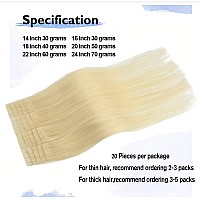 Aison Platinum Blonde Tape In Hair Extensions Human Hair Extensions Tape In Extensions Silky Straight For Fashion Women 20 Pcsp