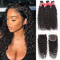 Miss Gaga Brazilian Water Wave Bundles With Closure 8 10 128 100 Virgin Human Hair 3 Bundles With Closure Free Part Unproces