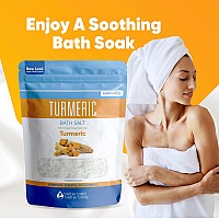 Turmeric Bath Salt 32 Oz Epsom Salt with Essential Oils Turmeric, Cinnamon, Orange Plus Vitamin C in BPA-Free Pouch with Easy Press-Lock Zipper | Natural Bath Soak to Relieve & Soothe | Made in USA