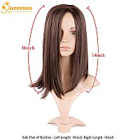 Queentas Short Brown Bob Wig Shoulder Length Straight Bob Synthetic Hair Wigs For White Women With Middle Part Bangs Daily Use (14Inch Dark Brown)