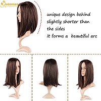 Queentas Short Brown Bob Wig Shoulder Length Straight Bob Synthetic Hair Wigs For White Women With Middle Part Bangs Daily Use (14Inch Dark Brown)