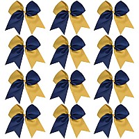 Deeka 12Pcs 8 Two Toned Large Cheer Hair Bows Ponytail Holder Handmade For Teen Girls Softball Cheerleader Sportsnavy Bluegol