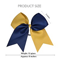 Deeka 12Pcs 8 Two Toned Large Cheer Hair Bows Ponytail Holder Handmade For Teen Girls Softball Cheerleader Sportsnavy Bluegol